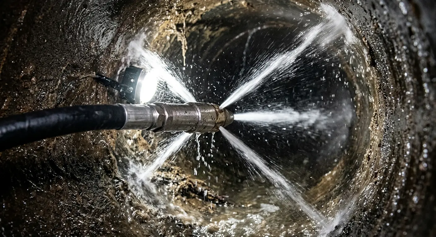 High-pressure hydro jetting nozzle cleaning sewer pipe for Sewer Line Relining in Barton